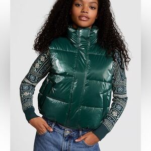 PINK Victoria's Secret High Shine Marshmallow Puffer Vest Forest Green Women's L